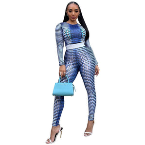 Fashion Skinny Athleisure Printed Two Piece Set